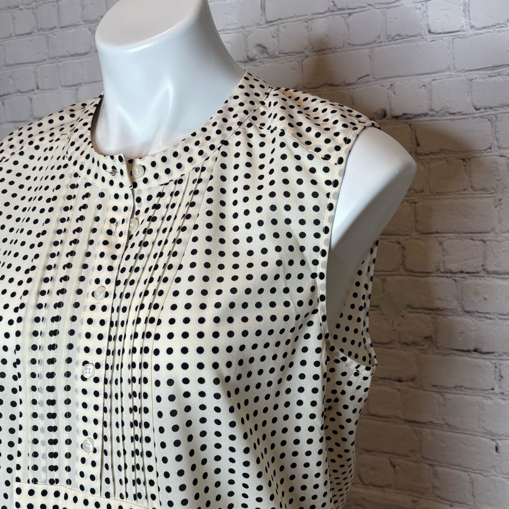 J.Crew Cream and Black Polka Dot Sleeveless Blouse Size 12 - Picture 4 of 9